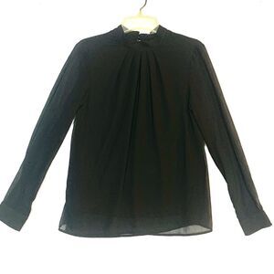 SoTeer Blouse Womens Medium Black Chiffon Long Sleeve Sheer Lined NWT